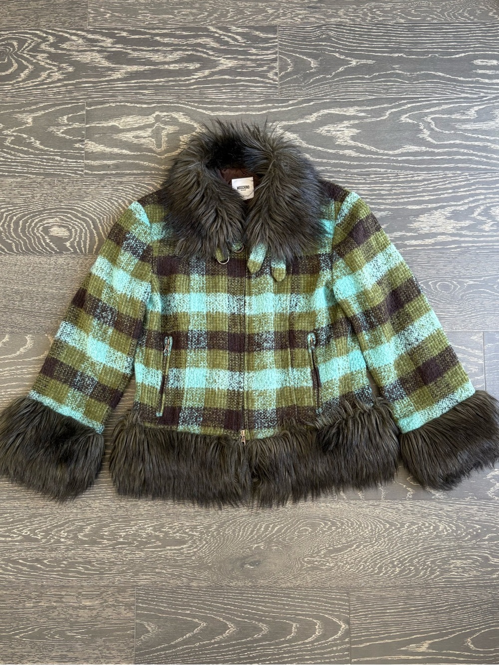 Auth Rare VTG MOSCHINO JEANS Faux Fur Trim Jacket